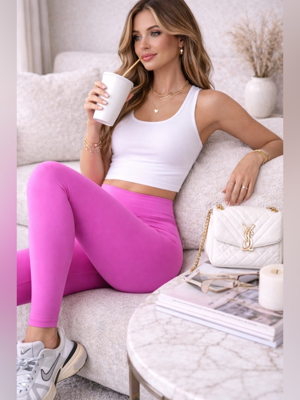 Fabletics Bright Magenta High Waisted Leggings Sculpting Activewear